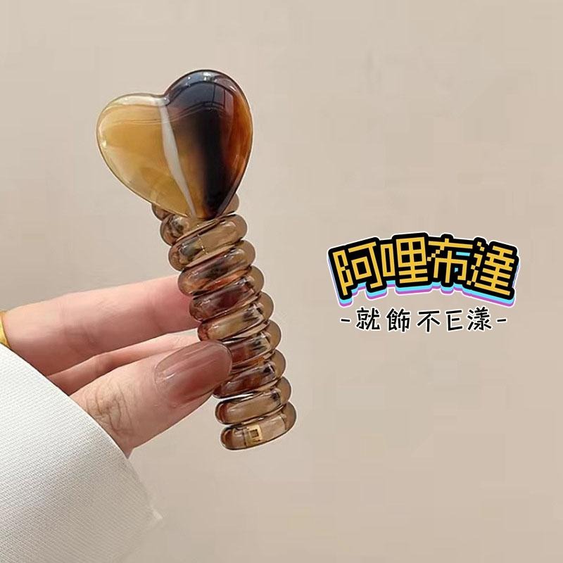 【阿哩布達】👉【髮飾】台灣現貨 快速出貨PFC01 壓克力愛心電話線盤髮器 丸子頭 4色可選 居家旅行 約會出遊-細節圖4