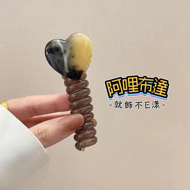 【阿哩布達】👉【髮飾】台灣現貨 快速出貨PFC01 壓克力愛心電話線盤髮器 丸子頭 4色可選 居家旅行 約會出遊-細節圖6