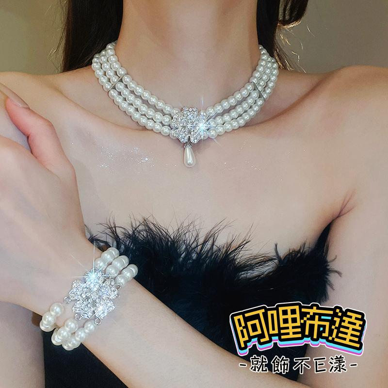 【阿哩布達】👉【項鍊】台灣現貨 快速出貨SL86 精緻水鑽愛心花朵珍珠系列 多層次項鍊 手鍊 耳環 新娘飾品 新娘秘書-細節圖5