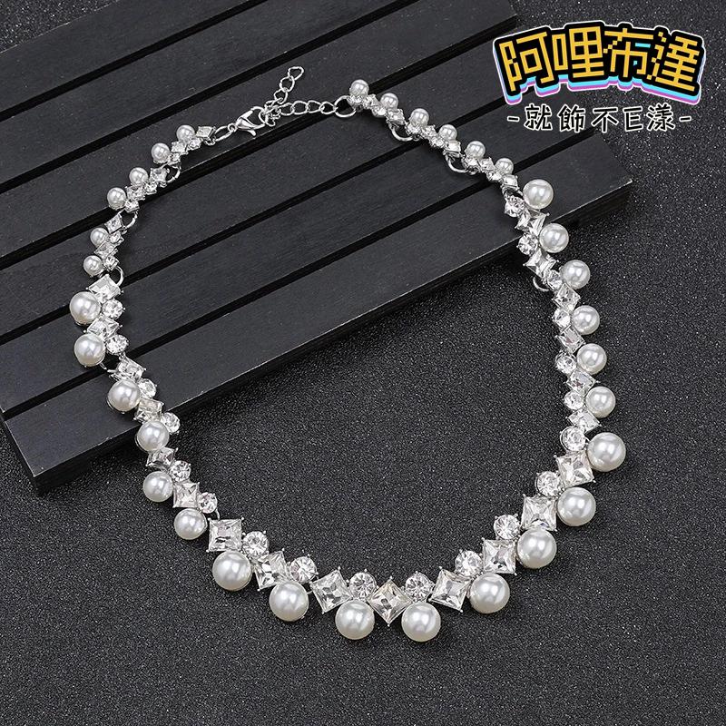 【阿哩布達】👉【套鍊組】台灣現貨 快速出貨TL39 美麗新娘 精緻水鑽方型鋯石珍珠項鍊耳環套組 二件組 新秘 新娘項鍊-細節圖8