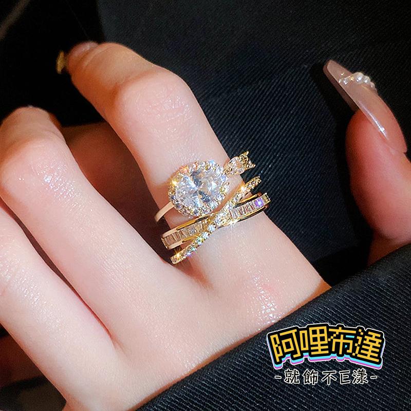 【阿哩布達】👉【戒指】台灣現貨 快速出貨JZ02 精緻時尚 鋯石水鑽交叉寬版戒指 可調整開口戒 新娘秘書 新娘飾品-細節圖5