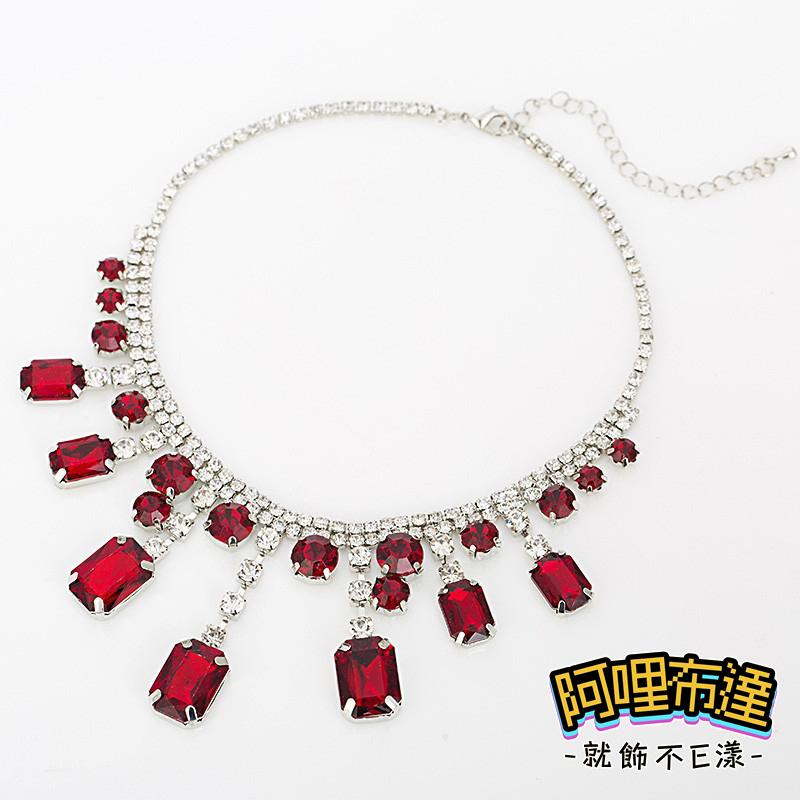 【阿哩布達】👉【項鍊】台灣現貨 快速出貨SL137 精緻璀璨 閃亮水鑽紅色寶石項鍊 鎖骨鍊 晚會 新娘秘書 新娘飾品-細節圖4