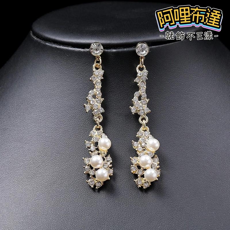 【阿哩布達】👉【套鍊組】台灣現貨 快速出貨TL40 美麗新娘 珍珠水鑽花朵流蘇項鍊耳針套組 耳夾套組 二件組 新娘項鍊-細節圖2