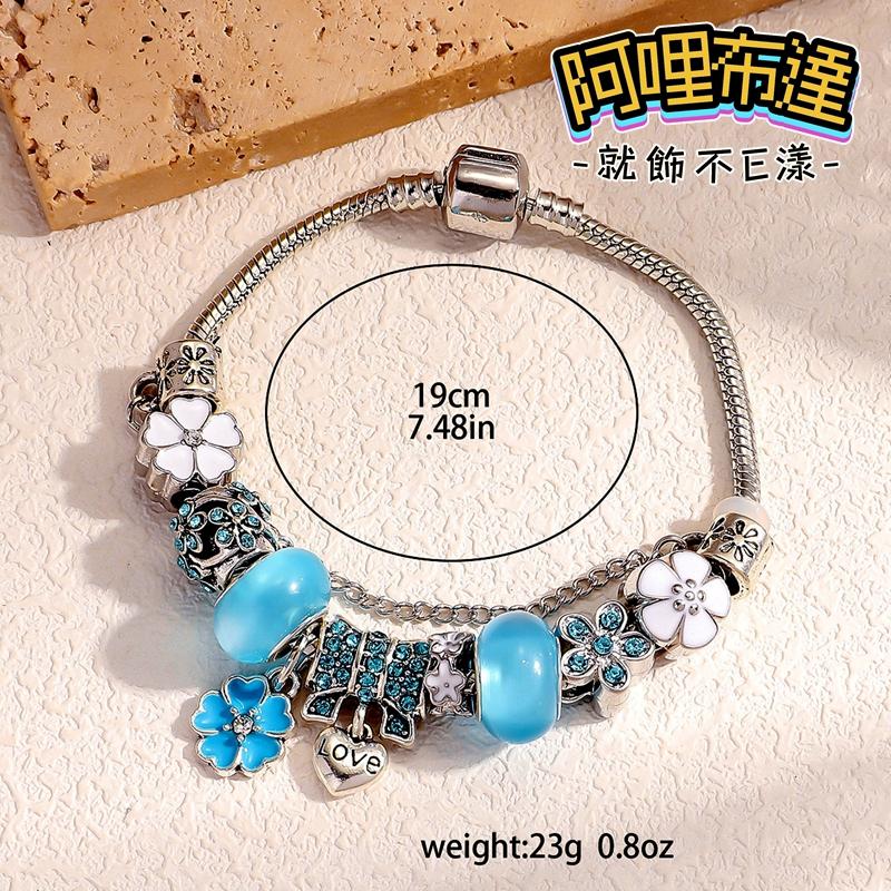 【阿哩布達】👉【手鍊】台灣現貨 快速出貨SH105 精緻手作 玻璃珠花朵水鑽球潘多拉串珠手鍊 兩色可選 新娘飾品 新秘-細節圖2