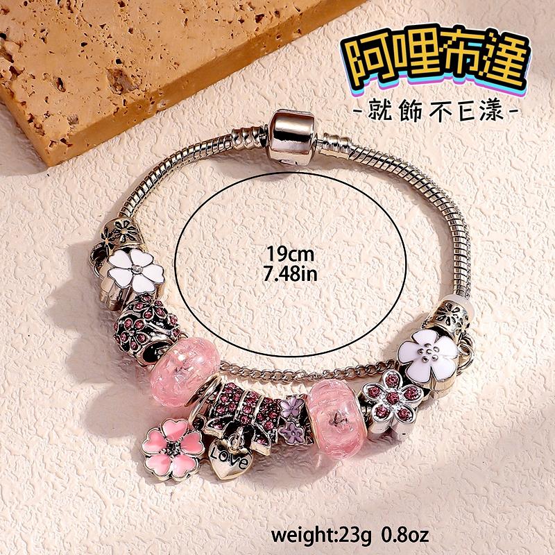 【阿哩布達】👉【手鍊】台灣現貨 快速出貨SH105 精緻手作 玻璃珠花朵水鑽球潘多拉串珠手鍊 兩色可選 新娘飾品 新秘-細節圖3