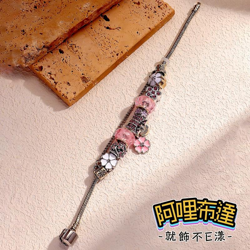 【阿哩布達】👉【手鍊】台灣現貨 快速出貨SH105 精緻手作 玻璃珠花朵水鑽球潘多拉串珠手鍊 兩色可選 新娘飾品 新秘-細節圖4