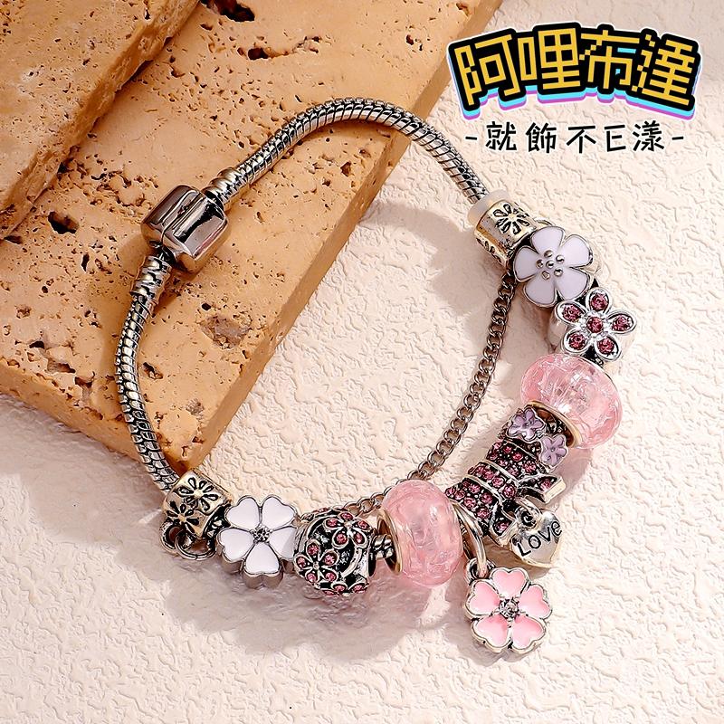 【阿哩布達】👉【手鍊】台灣現貨 快速出貨SH105 精緻手作 玻璃珠花朵水鑽球潘多拉串珠手鍊 兩色可選 新娘飾品 新秘-細節圖5