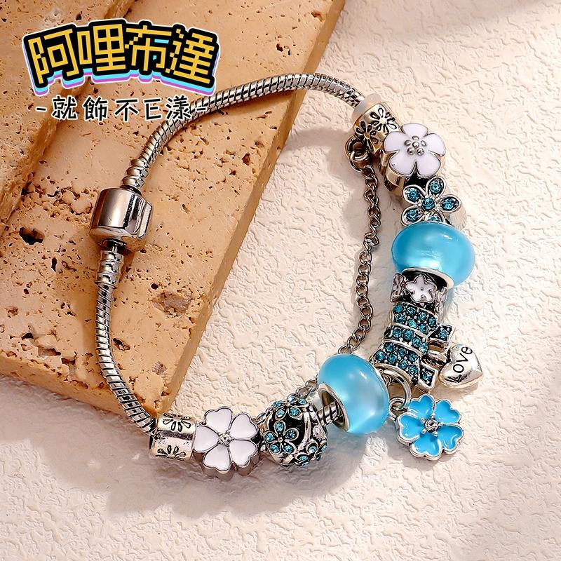 【阿哩布達】👉【手鍊】台灣現貨 快速出貨SH105 精緻手作 玻璃珠花朵水鑽球潘多拉串珠手鍊 兩色可選 新娘飾品 新秘-細節圖8