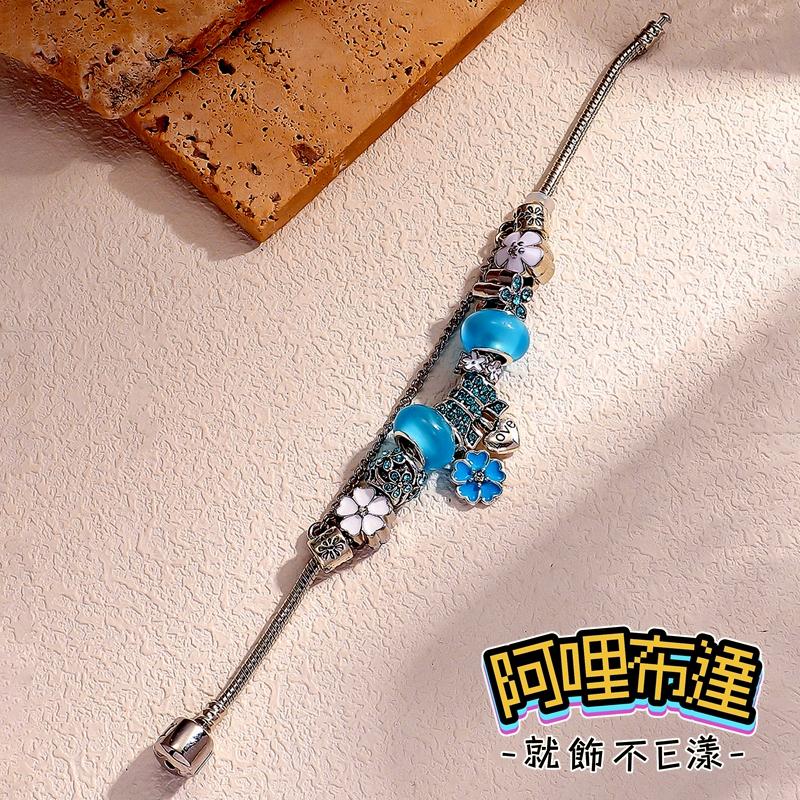 【阿哩布達】👉【手鍊】台灣現貨 快速出貨SH105 精緻手作 玻璃珠花朵水鑽球潘多拉串珠手鍊 兩色可選 新娘飾品 新秘-細節圖9