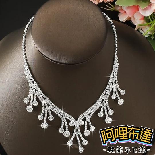 【阿哩布達】👉【套鍊組】台灣現貨 快速出貨TL29 美麗新娘 樹技造型鋯石水鑽流蘇項鍊耳環套組 二件組 新秘 新娘項鍊-細節圖2