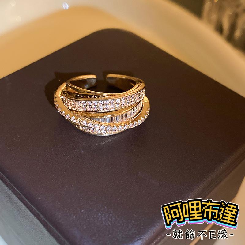 【阿哩布達】👉【戒指】台灣現貨 快速出貨JZ28 華麗精緻 金色水鑽鋯石交叉戒指 開口戒 新娘秘書 新娘飾品 party-細節圖3