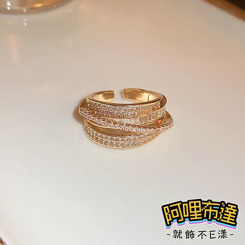 【阿哩布達】👉【戒指】台灣現貨 快速出貨JZ28 華麗精緻 金色水鑽鋯石交叉戒指 開口戒 新娘秘書 新娘飾品 party-細節圖4