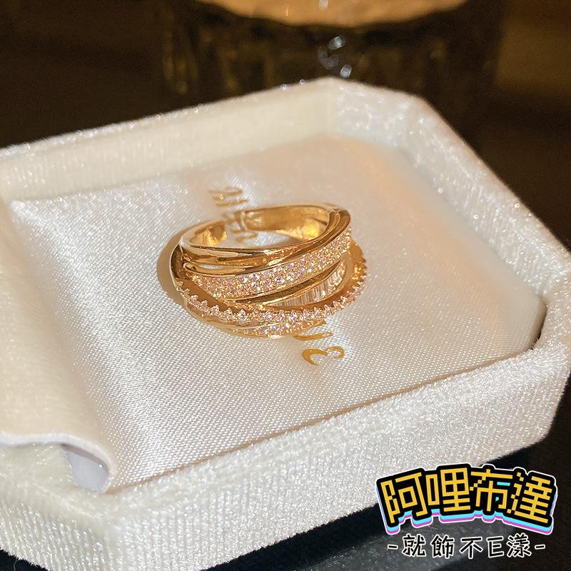 【阿哩布達】👉【戒指】台灣現貨 快速出貨JZ28 華麗精緻 金色水鑽鋯石交叉戒指 開口戒 新娘秘書 新娘飾品 party-細節圖5