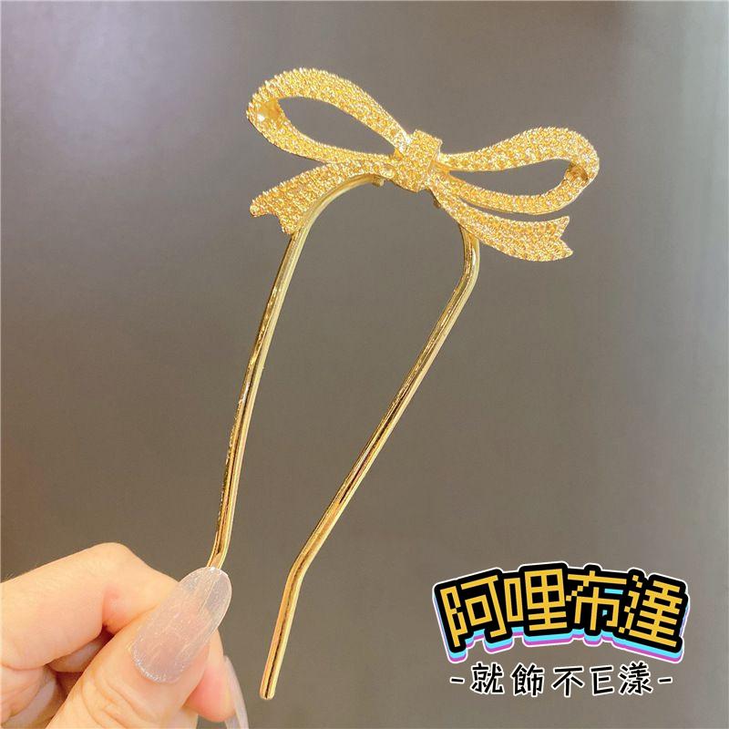 【阿哩布達】👉【髮飾】台灣現貨 快速出貨T10 高雅氣質 金屬水鑽蝴蝶結髮簪 髮釵 髮插 金銀兩色可選 宴會 晚會 新秘-細節圖3