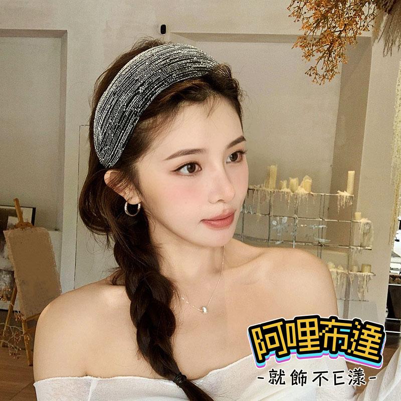 【阿哩布達】👉【髮飾】台灣現貨 快速出貨K58 網紅 ins 滿天星網紗寬版帶齒防滑髮箍 兩色可選 婚攝 新娘飾品-細節圖5