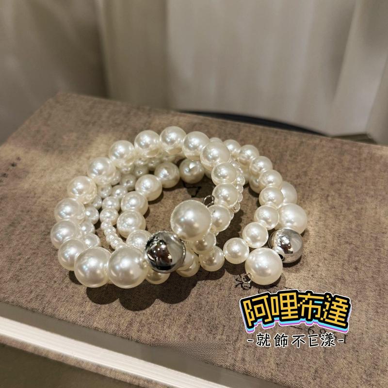 【阿哩布達】👉【手鍊】台灣現貨 快速出貨SH102 時尚簡約 精緻多層次造型珍珠纏繞開口手環 新娘飾品 新娘秘書 約會-細節圖5