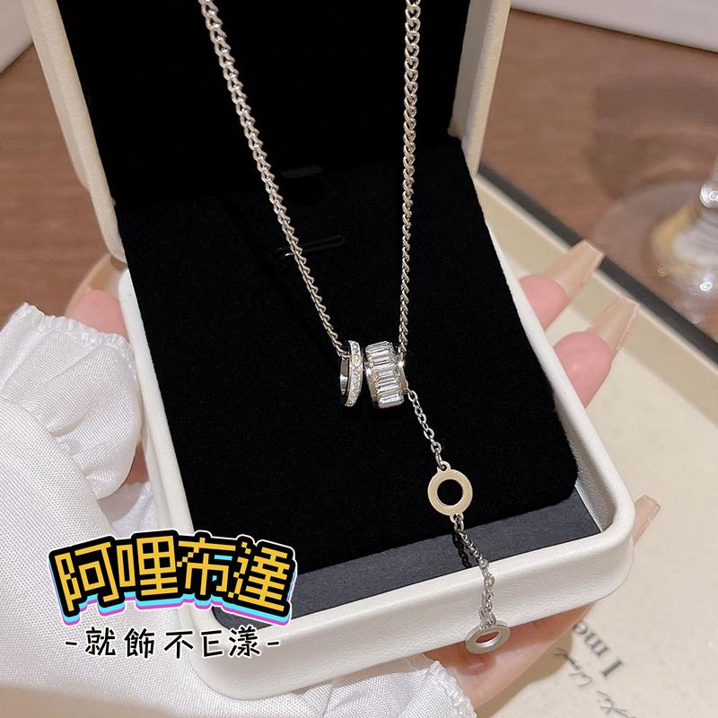 【阿哩布達】👉【項鍊】台灣現貨 快速出貨SL73 水鑽鋯石圈圈項鍊 Y字鍊 鎖骨鍊 金銀兩色可選 居家旅行 約會出遊-細節圖3