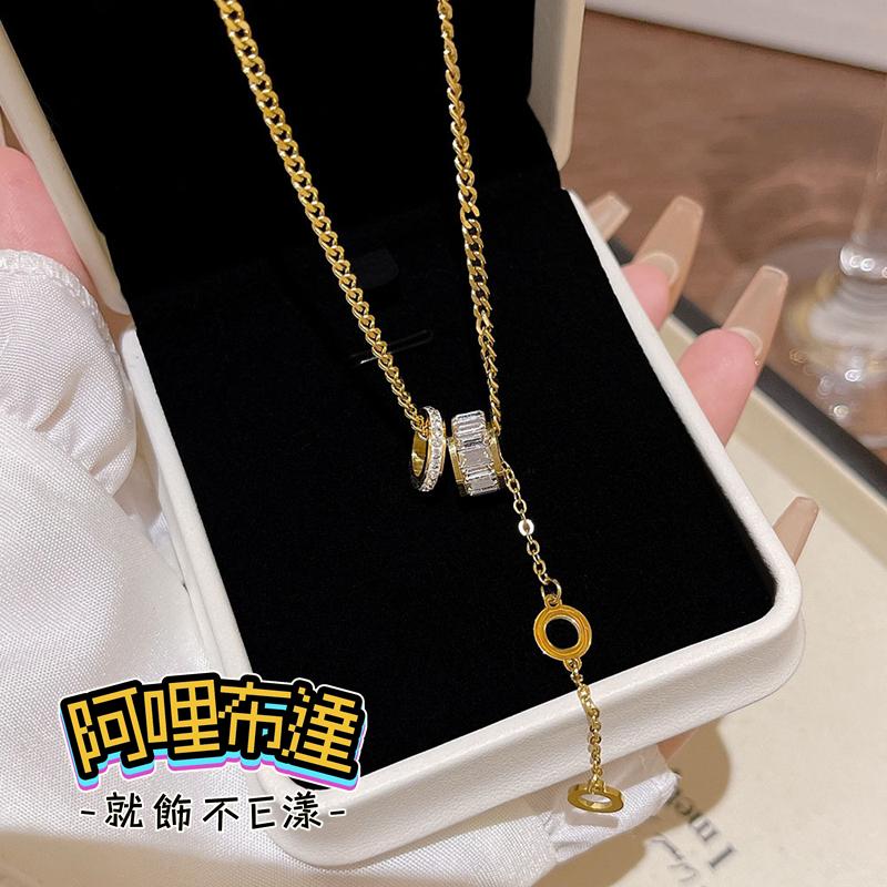 【阿哩布達】👉【項鍊】台灣現貨 快速出貨SL73 水鑽鋯石圈圈項鍊 Y字鍊 鎖骨鍊 金銀兩色可選 居家旅行 約會出遊-細節圖4