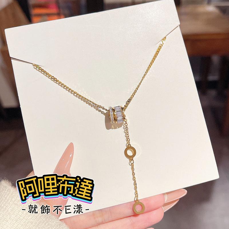 【阿哩布達】👉【項鍊】台灣現貨 快速出貨SL73 水鑽鋯石圈圈項鍊 Y字鍊 鎖骨鍊 金銀兩色可選 居家旅行 約會出遊-細節圖6
