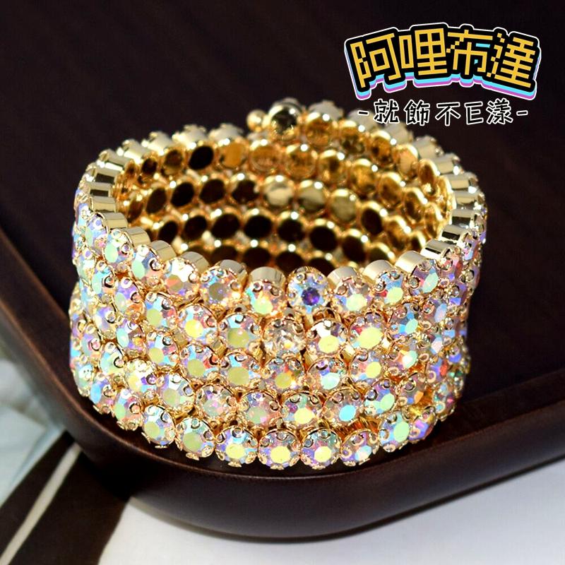 【阿哩布達】👉【手鍊】台灣現貨 快速出貨Z27 閃亮多層次水鑽寛版手環 彩鑽款 AB鑽款 Z27 三款可選 新娘飾品-細節圖2