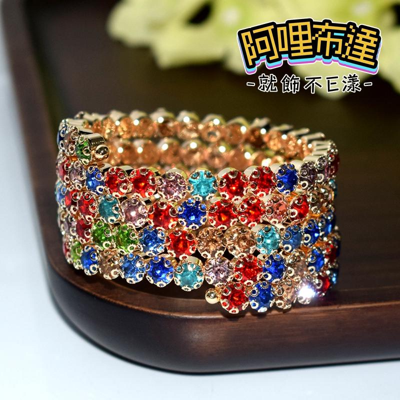 【阿哩布達】👉【手鍊】台灣現貨 快速出貨Z27 閃亮多層次水鑽寛版手環 彩鑽款 AB鑽款 Z27 三款可選 新娘飾品-細節圖3