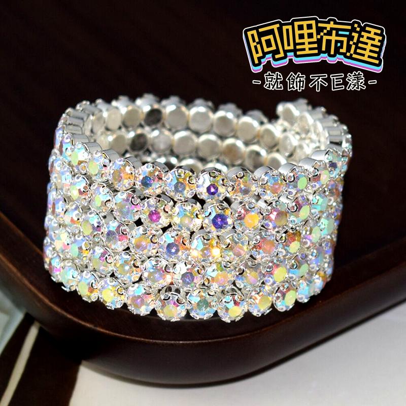 【阿哩布達】👉【手鍊】台灣現貨 快速出貨Z27 閃亮多層次水鑽寛版手環 彩鑽款 AB鑽款 Z27 三款可選 新娘飾品-細節圖4