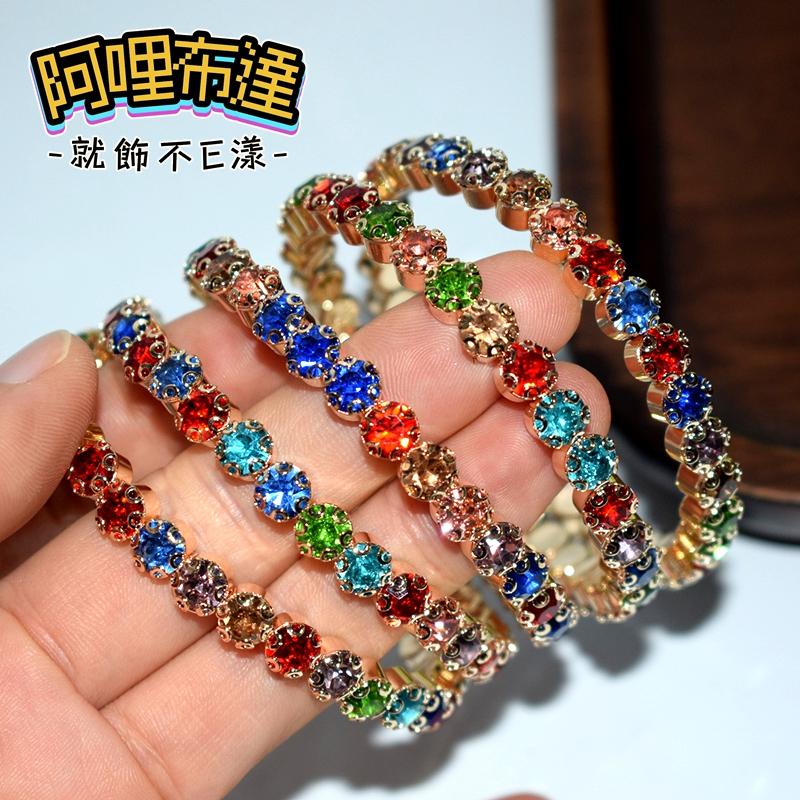 【阿哩布達】👉【手鍊】台灣現貨 快速出貨Z27 閃亮多層次水鑽寛版手環 彩鑽款 AB鑽款 Z27 三款可選 新娘飾品-細節圖5