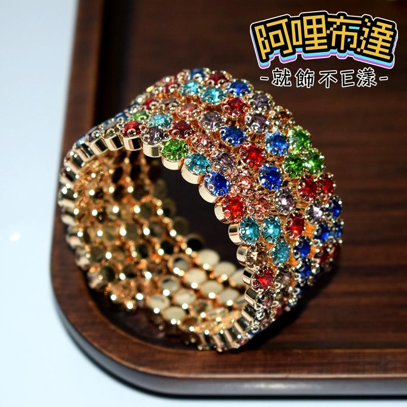 【阿哩布達】👉【手鍊】台灣現貨 快速出貨Z27 閃亮多層次水鑽寛版手環 彩鑽款 AB鑽款 Z27 三款可選 新娘飾品-細節圖6