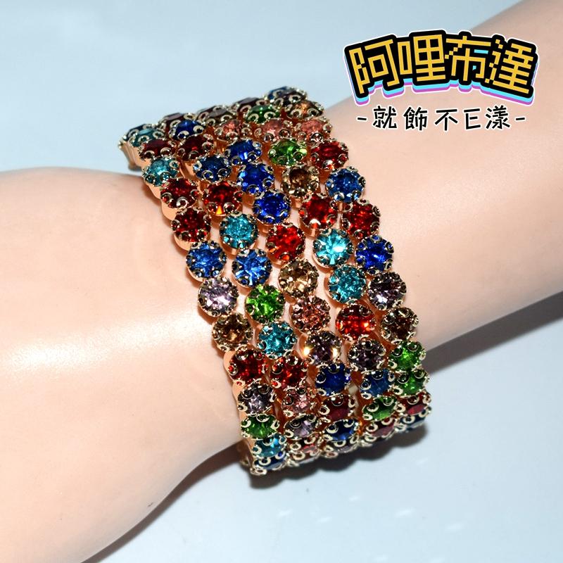 【阿哩布達】👉【手鍊】台灣現貨 快速出貨Z27 閃亮多層次水鑽寛版手環 彩鑽款 AB鑽款 Z27 三款可選 新娘飾品-細節圖7