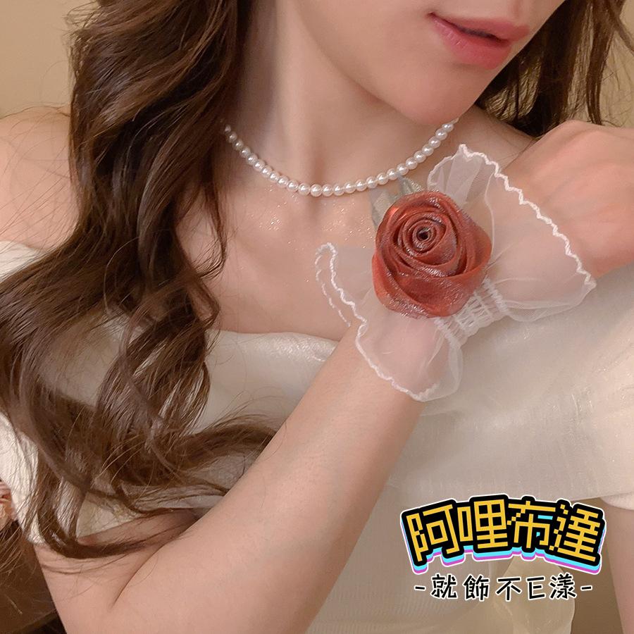 【阿哩布達】👉【手鍊】台灣現貨 快速出貨SH59 純潔蕾絲雪紡玫瑰花花朵飄帶綁帶手鍊 四色可選 新娘秘書 新娘飾品-細節圖5