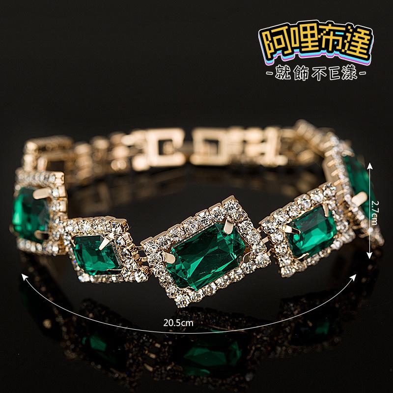 【阿哩布達】👉【手鍊】台灣現貨 快速出貨SH97 精緻高雅 綠色方形寶石水鑽手鍊 約會 喜宴 晚會 新娘秘書 新娘飾品-細節圖3
