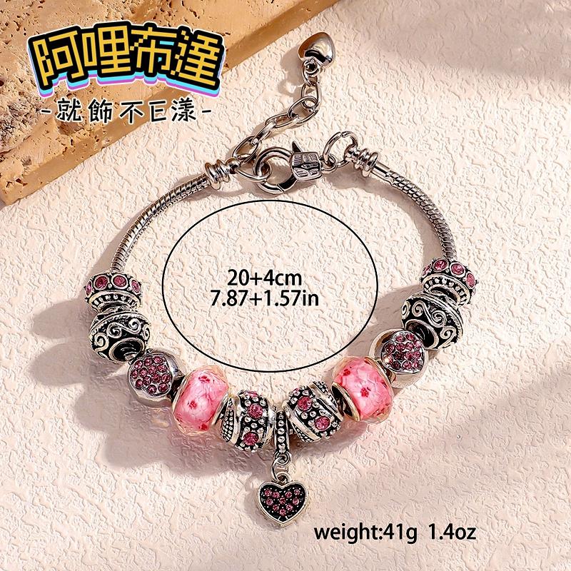 【阿哩布達】👉【手鍊】台灣現貨 快速出貨SH108 精緻高雅 手作玻璃珠鏤空粉色水鑽球潘多拉串珠手鍊 新秘 新娘飾品-細節圖8