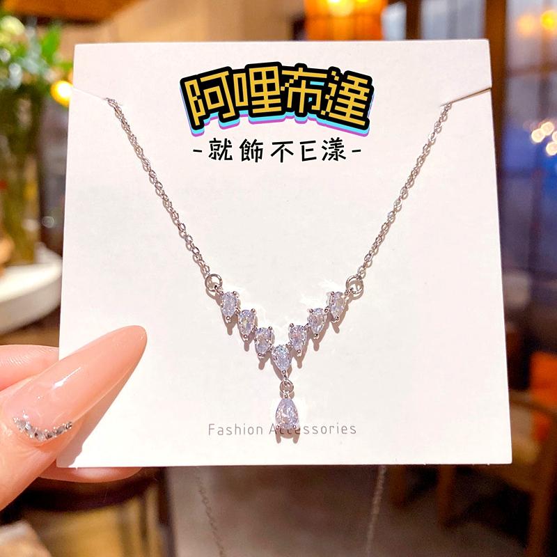 【阿哩布達】👉【項鍊】台灣現貨 快速出貨SL147 精緻簡約設計水滴拼接項鍊 鎖骨鍊 頸鍊 短項鍊 約會 新秘 新娘飾品-細節圖2