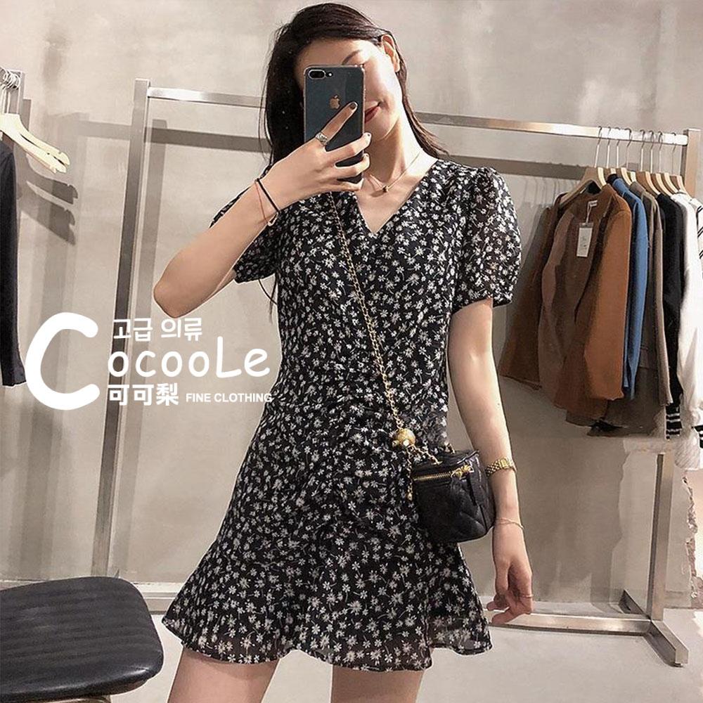 韓版🇰🇷浪漫氛圍夏季新款復古小清新法式赫本泡泡袖V領收腰A字碎花洋裝 夏季洋裝 氣質洋裝 法式洋裝 碎花洋裝 A字洋裝-細節圖8