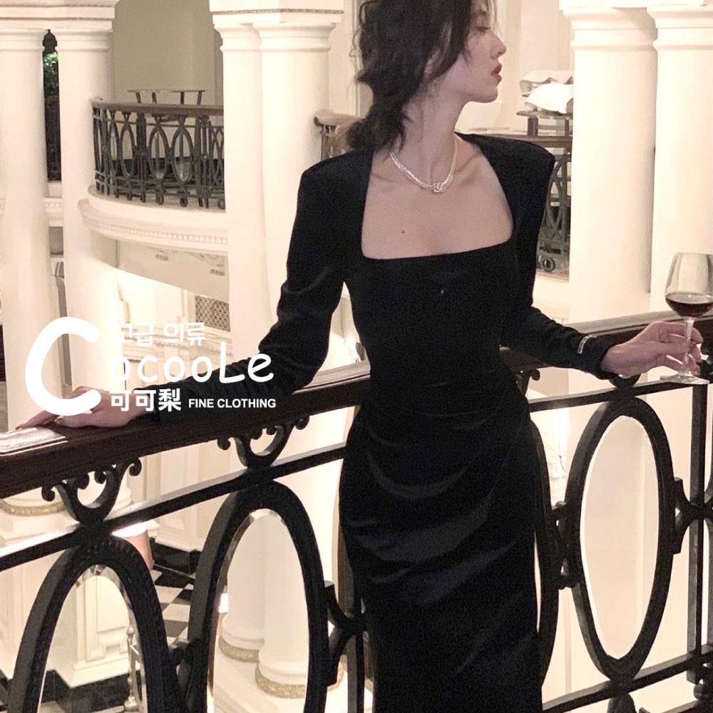 韓版微醺氛圍冬季新款高級感絲絨方領魚尾洋裝 冬季洋裝 絲絨洋裝 方領洋裝 魚尾洋裝 收腰洋裝 小禮服 氣質洋裝 婚禮洋裝-細節圖7