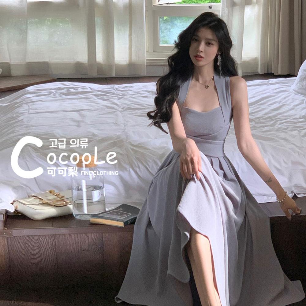 韓版🇰🇷慵懶氛圍夏季新款法式赫本寬肩帶交叉綁帶收腰露背洋裝(遮副乳一級棒!!) 露背洋裝 韓版洋裝 收腰洋裝 赫本洋裝-細節圖2