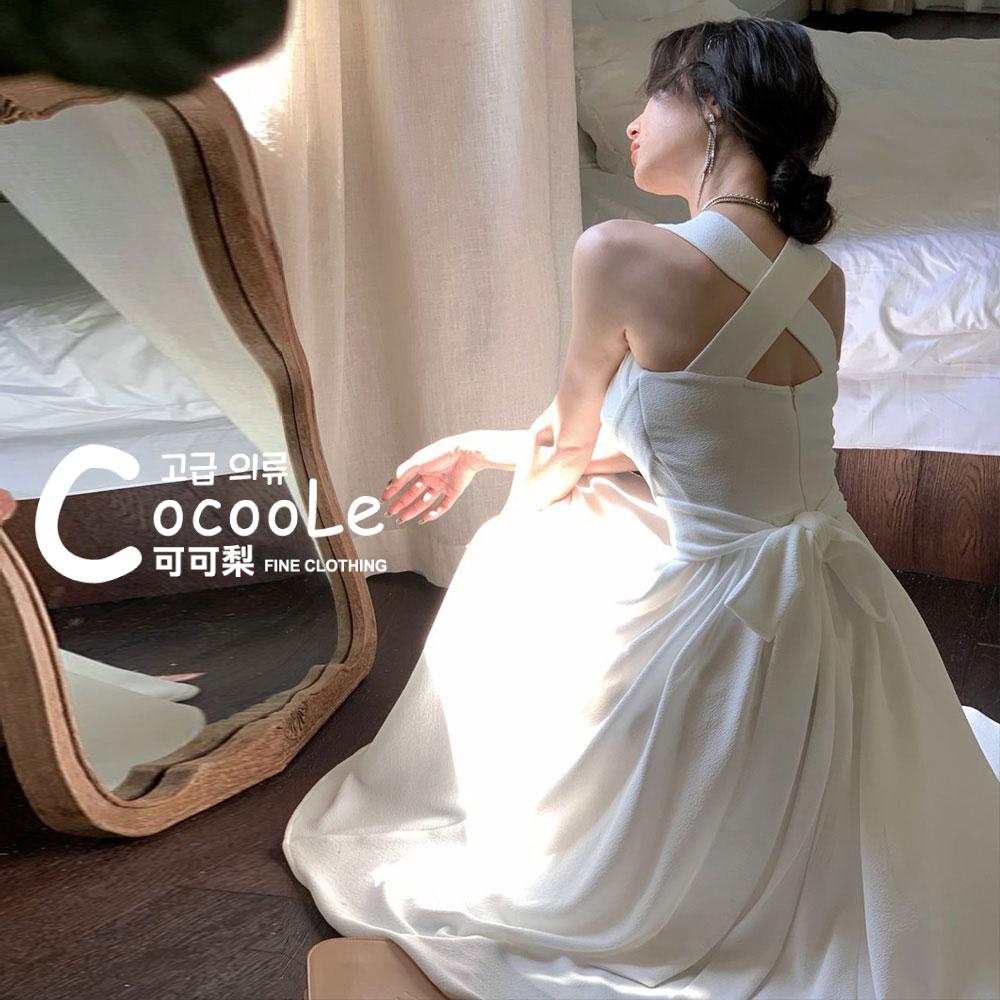 韓版🇰🇷慵懶氛圍夏季新款法式赫本寬肩帶交叉綁帶收腰露背洋裝(遮副乳一級棒!!) 露背洋裝 韓版洋裝 收腰洋裝 赫本洋裝-細節圖3