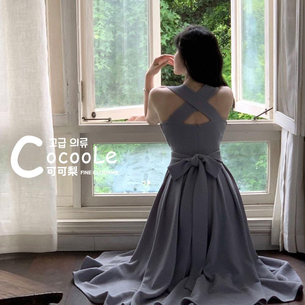 韓版🇰🇷慵懶氛圍夏季新款法式赫本寬肩帶交叉綁帶收腰露背洋裝(遮副乳一級棒!!) 露背洋裝 韓版洋裝 收腰洋裝 赫本洋裝-細節圖6