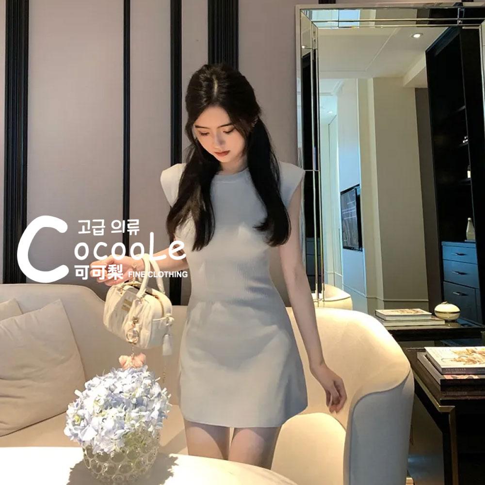韓版🇰🇷溫柔氛圍淺灰色小飛袖收腰A字針織洋裝(超顯身材~) 夏季洋裝 氣質洋裝 收腰洋裝 A字洋裝 針織洋裝 修身洋裝-細節圖5