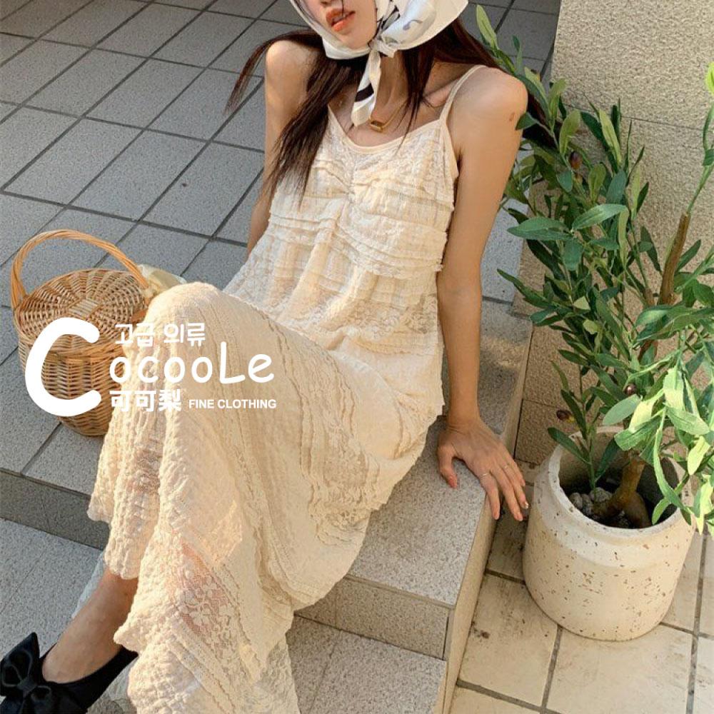 韓版🇰🇷浪漫氛圍溫柔系奶FU超甜美杏色V領細肩帶蕾絲寬鬆洋裝 渡假洋裝 蕾絲洋裝 氣質洋裝 寬鬆洋裝 海邊洋裝 質感洋裝-細節圖6