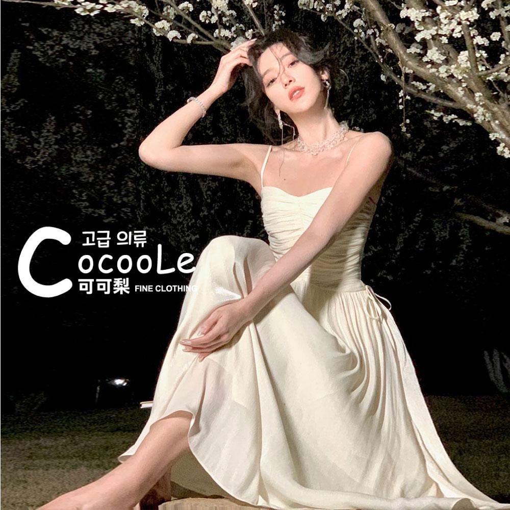 韓版🇰🇷浪漫氛圍春夏新款高腰皺褶珠光閃閃亮紗法式洋裝 春夏洋裝 細肩帶洋裝 法式洋裝 婚禮洋裝 伴娘服 高級感洋裝-細節圖2
