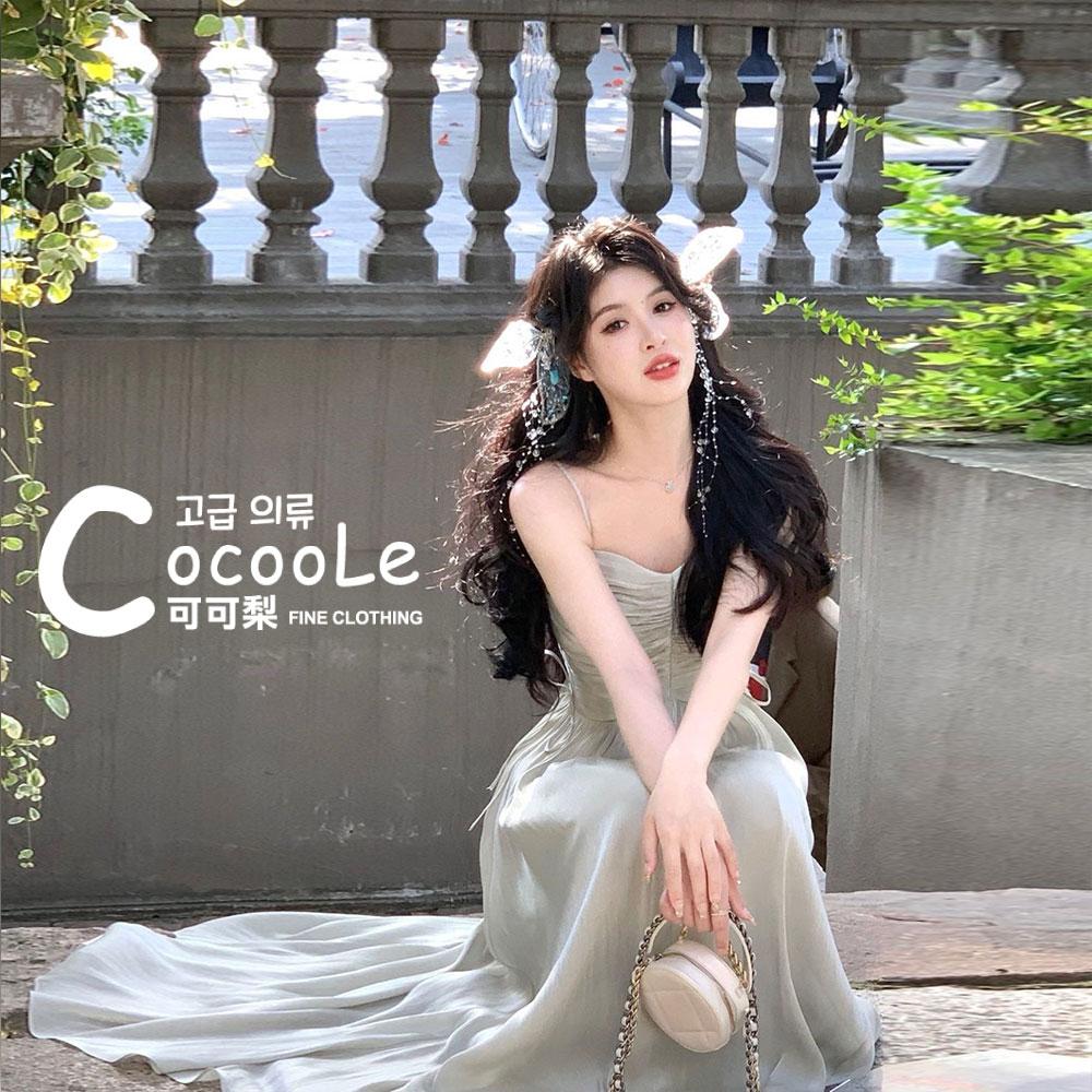 韓版🇰🇷浪漫氛圍春夏新款高腰皺褶珠光閃閃亮紗法式洋裝 春夏洋裝 細肩帶洋裝 法式洋裝 婚禮洋裝 伴娘服 高級感洋裝-細節圖5