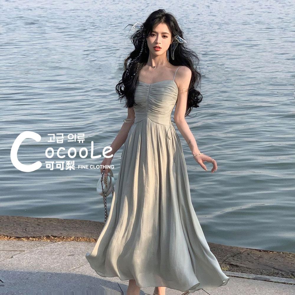 韓版🇰🇷浪漫氛圍春夏新款高腰皺褶珠光閃閃亮紗法式洋裝 春夏洋裝 細肩帶洋裝 法式洋裝 婚禮洋裝 伴娘服 高級感洋裝-細節圖6