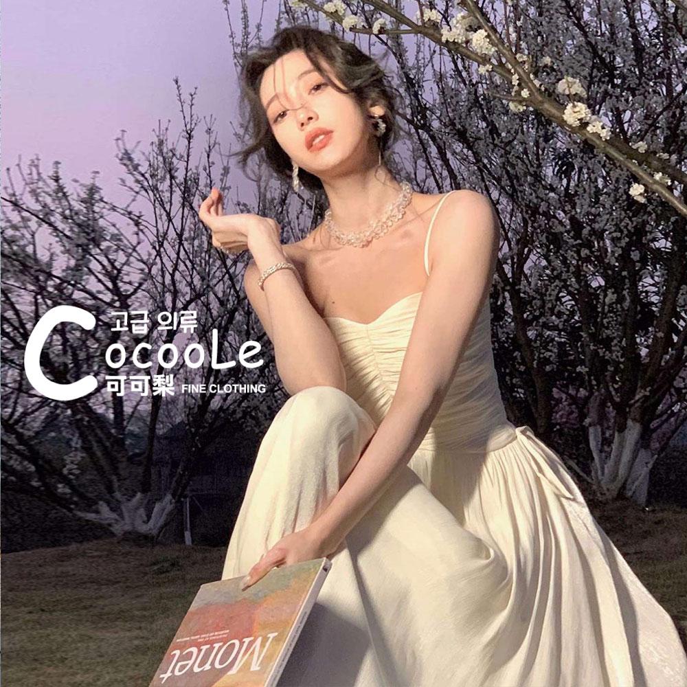 韓版🇰🇷浪漫氛圍春夏新款高腰皺褶珠光閃閃亮紗法式洋裝 春夏洋裝 細肩帶洋裝 法式洋裝 婚禮洋裝 伴娘服 高級感洋裝-細節圖8