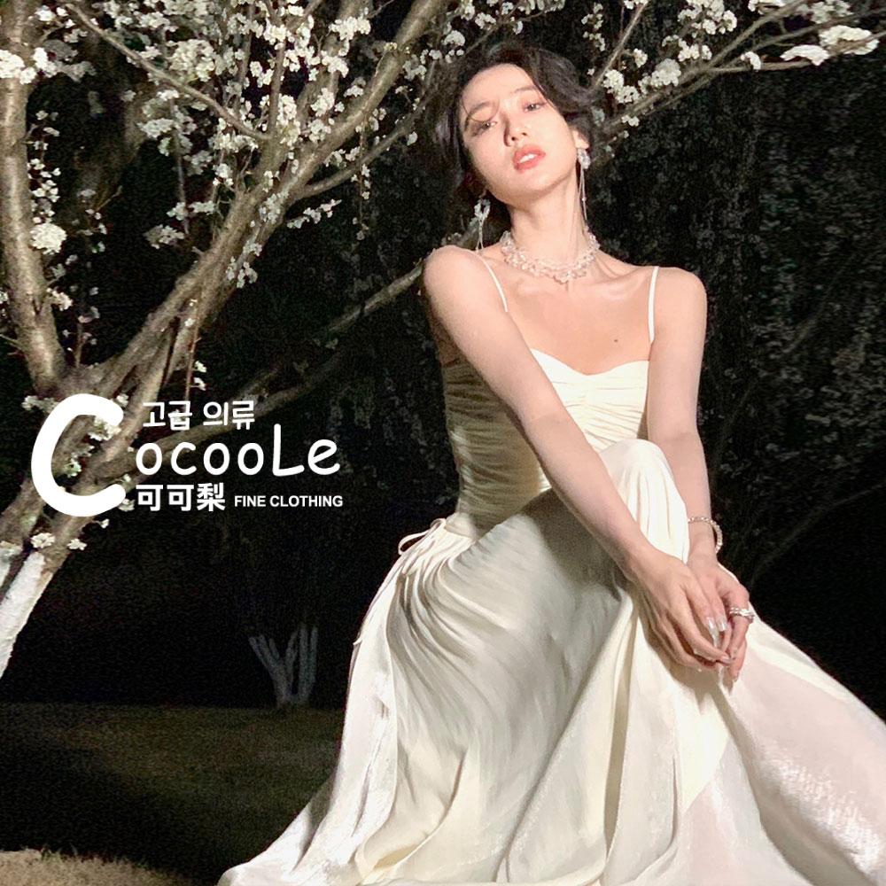 韓版🇰🇷浪漫氛圍春夏新款高腰皺褶珠光閃閃亮紗法式洋裝 春夏洋裝 細肩帶洋裝 法式洋裝 婚禮洋裝 伴娘服 高級感洋裝-細節圖9