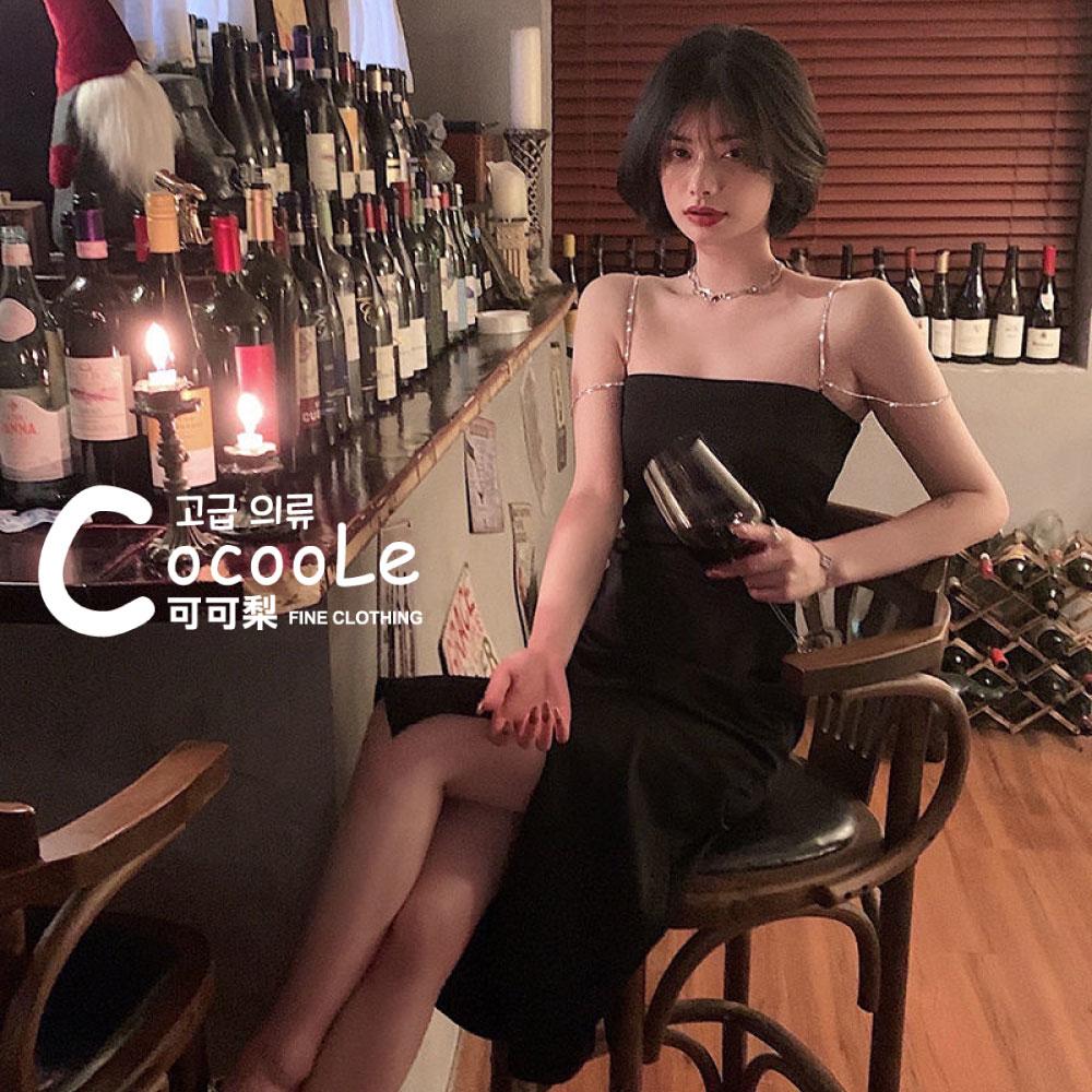 韓版🇰🇷慵懶氛圍法式浪漫水鑽雙肩帶(可拆)抓褶收腰洋裝 春季洋裝 法式洋裝 水鑽洋裝 收腰洋裝 婚宴洋裝 伴娘服 小禮服-細節圖8