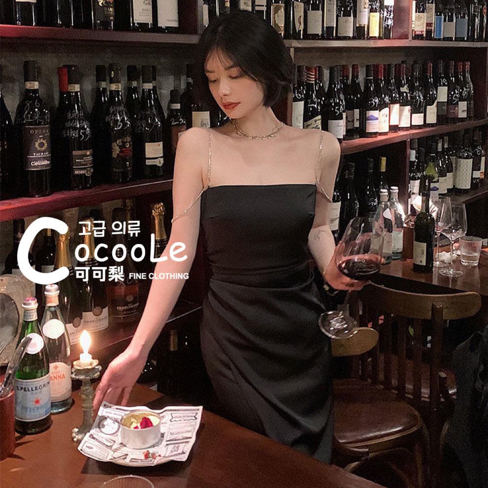 韓版🇰🇷慵懶氛圍法式浪漫水鑽雙肩帶(可拆)抓褶收腰洋裝 春季洋裝 法式洋裝 水鑽洋裝 收腰洋裝 婚宴洋裝 伴娘服 小禮服-細節圖9