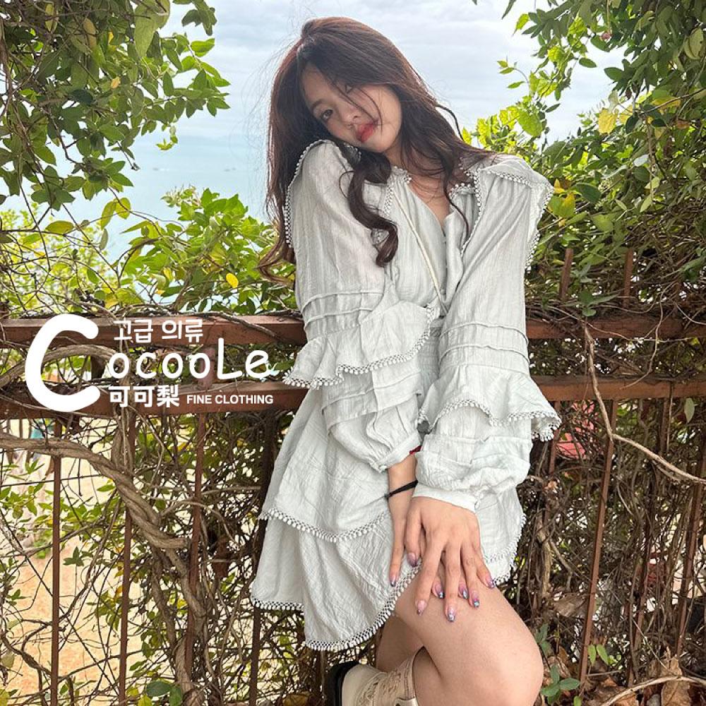 韓版🇰🇷慵懶氛圍春季新款森系小蒼蘭V領波西米亞兩件式洋裝(上衣+短裙) 春季洋裝 波西米亞洋裝 二件式洋裝 V領洋裝-細節圖2