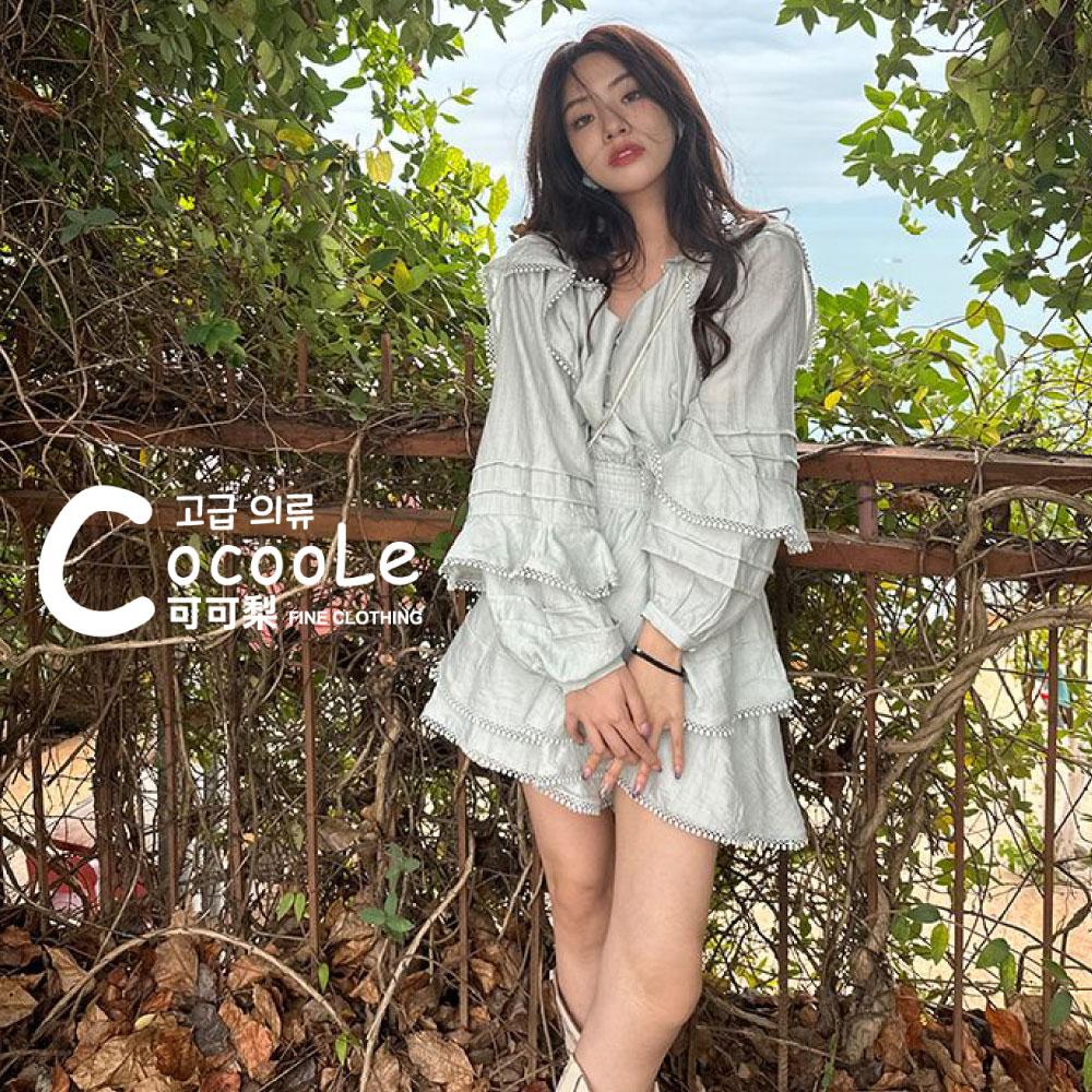 韓版🇰🇷慵懶氛圍春季新款森系小蒼蘭V領波西米亞兩件式洋裝(上衣+短裙) 春季洋裝 波西米亞洋裝 二件式洋裝 V領洋裝-細節圖3