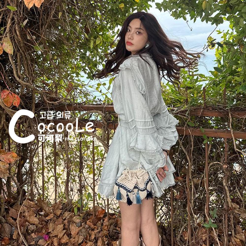韓版🇰🇷慵懶氛圍春季新款森系小蒼蘭V領波西米亞兩件式洋裝(上衣+短裙) 春季洋裝 波西米亞洋裝 二件式洋裝 V領洋裝-細節圖4